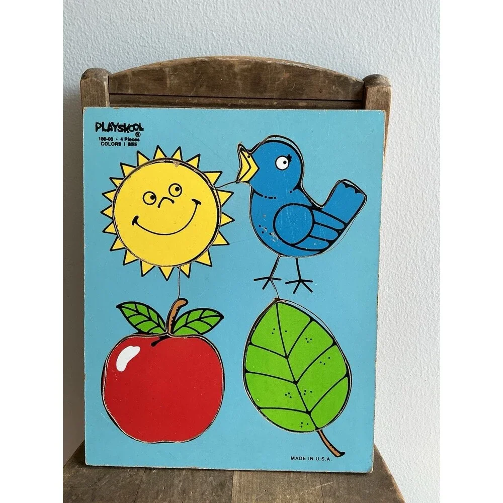 3 Vintage 1950-80sPLAYSKOOL  & SIFO Wood Puzzles | Pig & Tuba | Clock | Wildlife